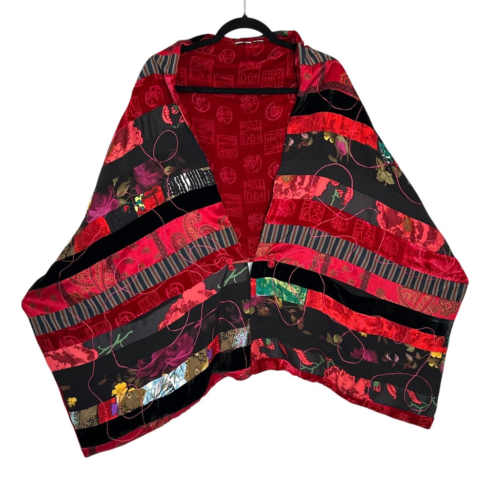 Kimono Cape Wrap‎ Jacket Velvet Patchwork Satin Silk Wearable Art to Wear